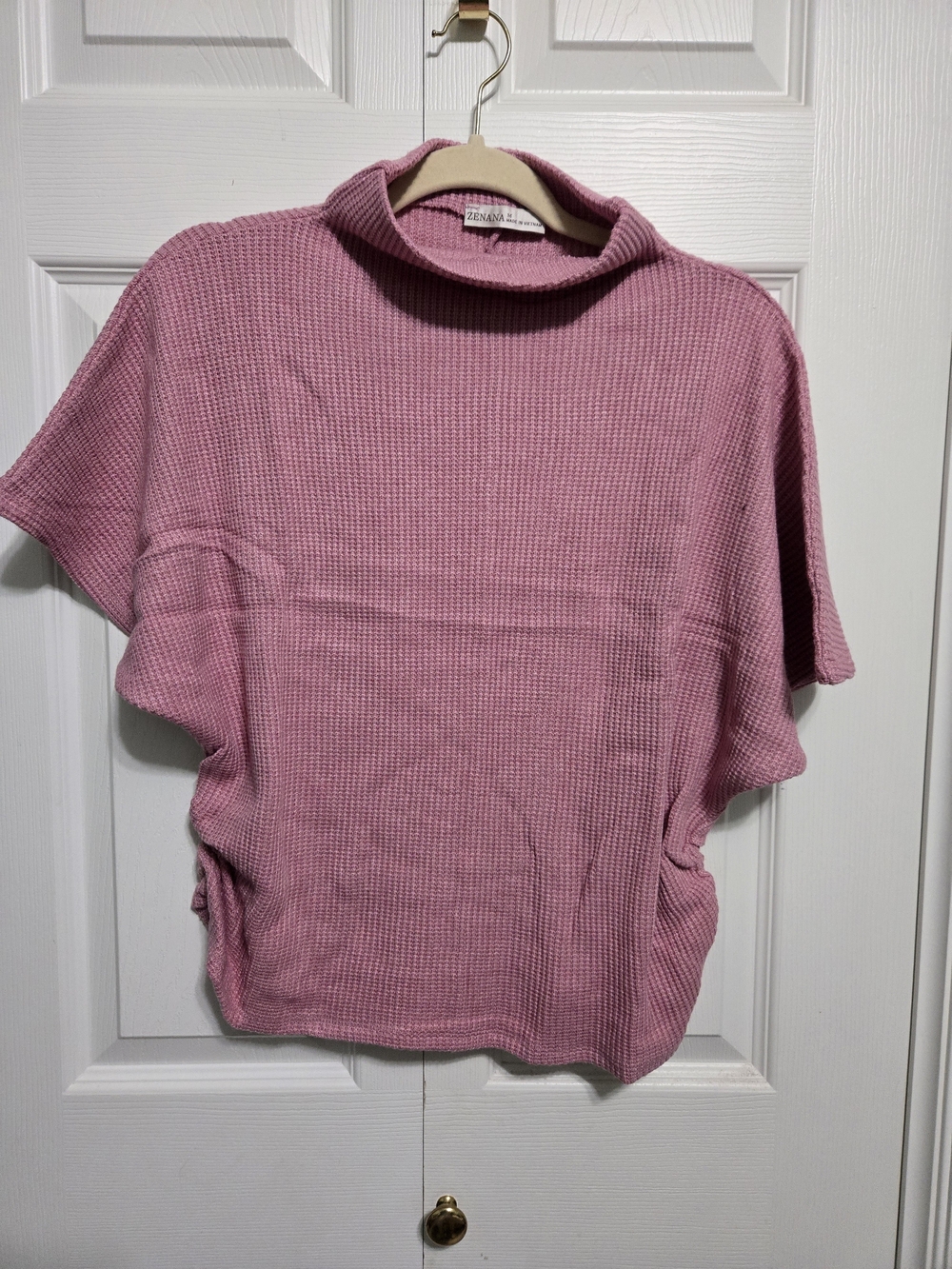 Zenana Women's Dusty Rose Waffle Knit Top and Bottoms set - Picture 2 of 4